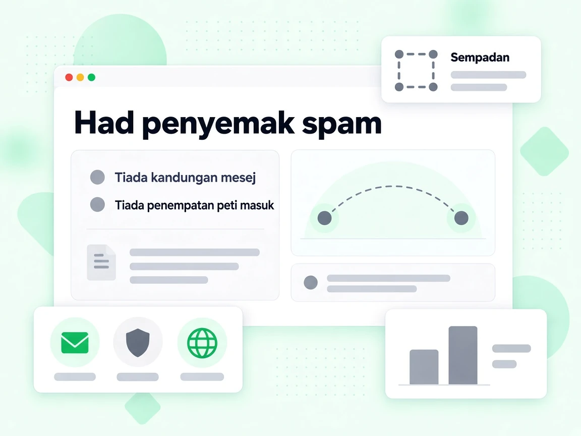 Panel Had penyemak spam menyatakan Tiada kandungan mesej dan Tiada penempatan peti masuk, bertanda Sempadan.
