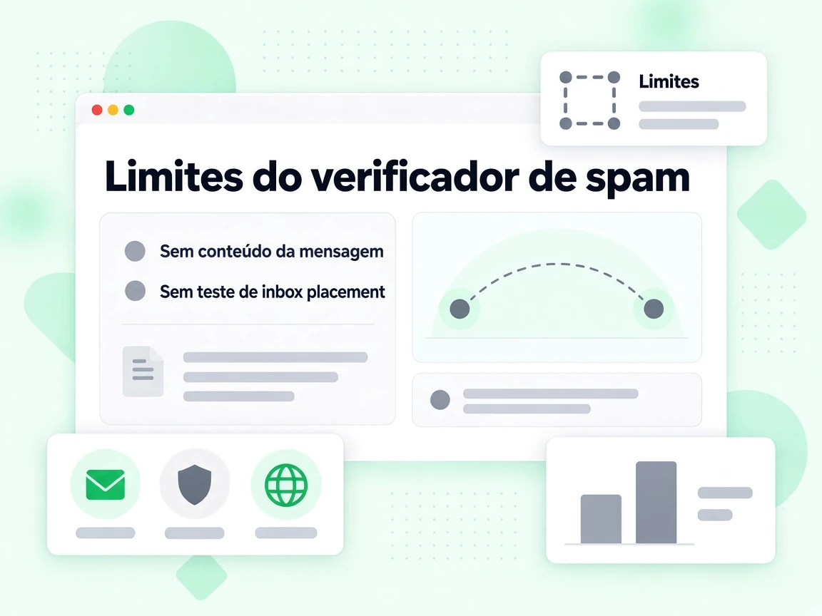 Limites do verificador de spam em painel afirmando Sem conteúdo da mensagem e Sem inbox placement