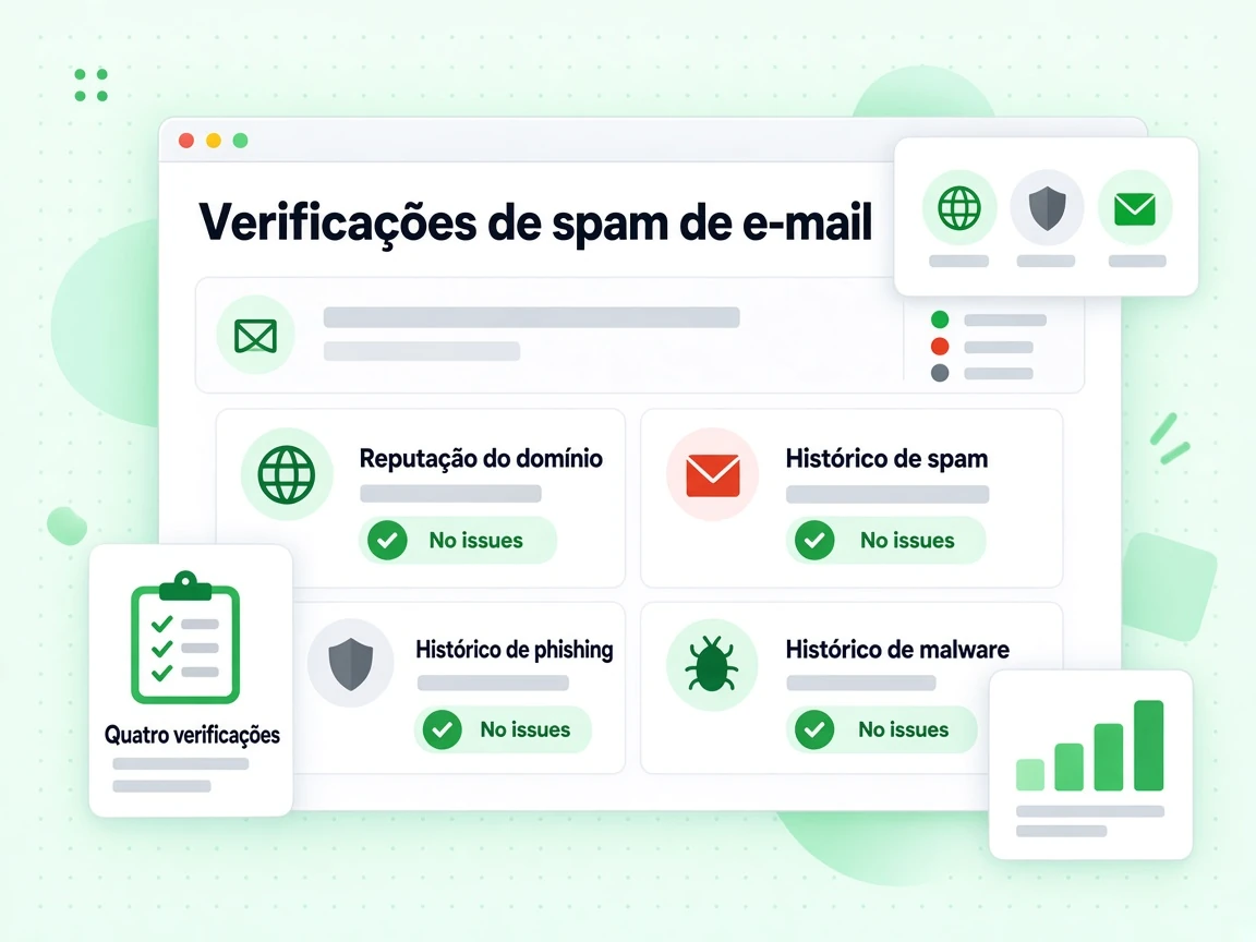 Verificações de spam de e-mail em cartões Reputação do domínio, Histórico de spam, phishing e malware