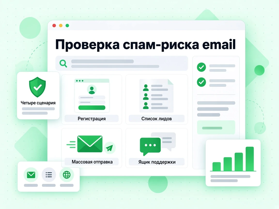 Проверка спам-риска email в карточках Регистрация, Список лидов, Массовая отправка и Ящик поддержки.