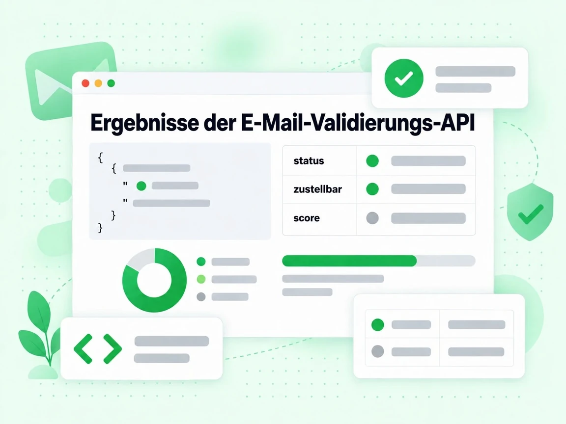Ergebnisse der E-Mail-Validierungs-API zeigt Status-, zustellbar- und Score-Felder in einer JSON-Antwort