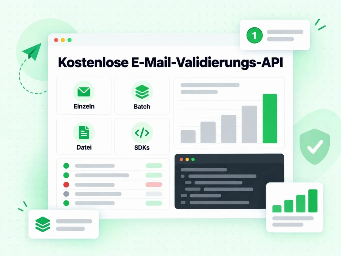 Kostenlose E-Mail-Validierungs-API mit Modus-Karten für Einzeln, Batch, Datei und SDK-Integration