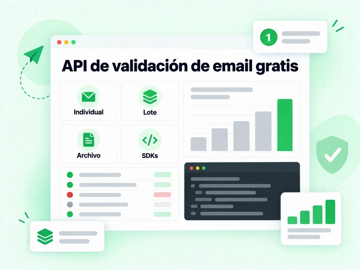 API de validación de email gratis con tarjetas de modo Individual, Lote, Archivo e integración por SDK