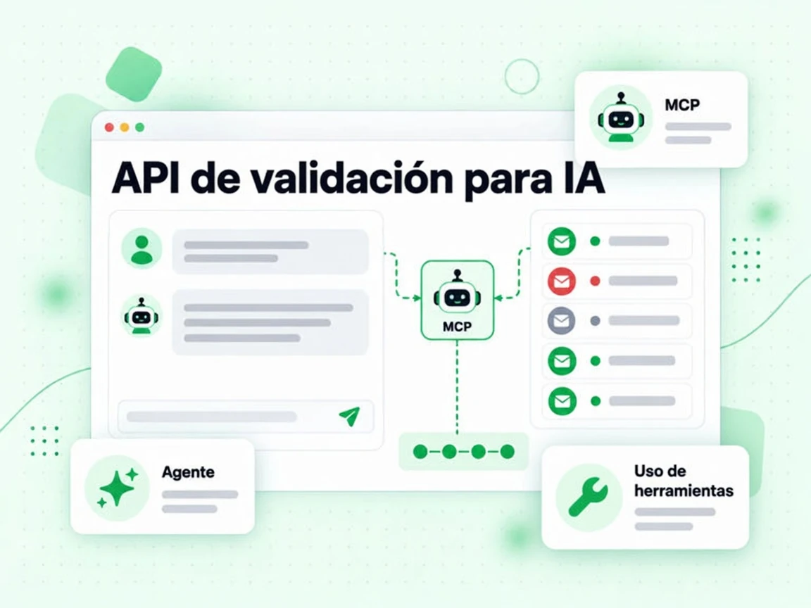 API de validación para IA con un panel de Agente que llama a la herramienta de validación por un nodo MCP