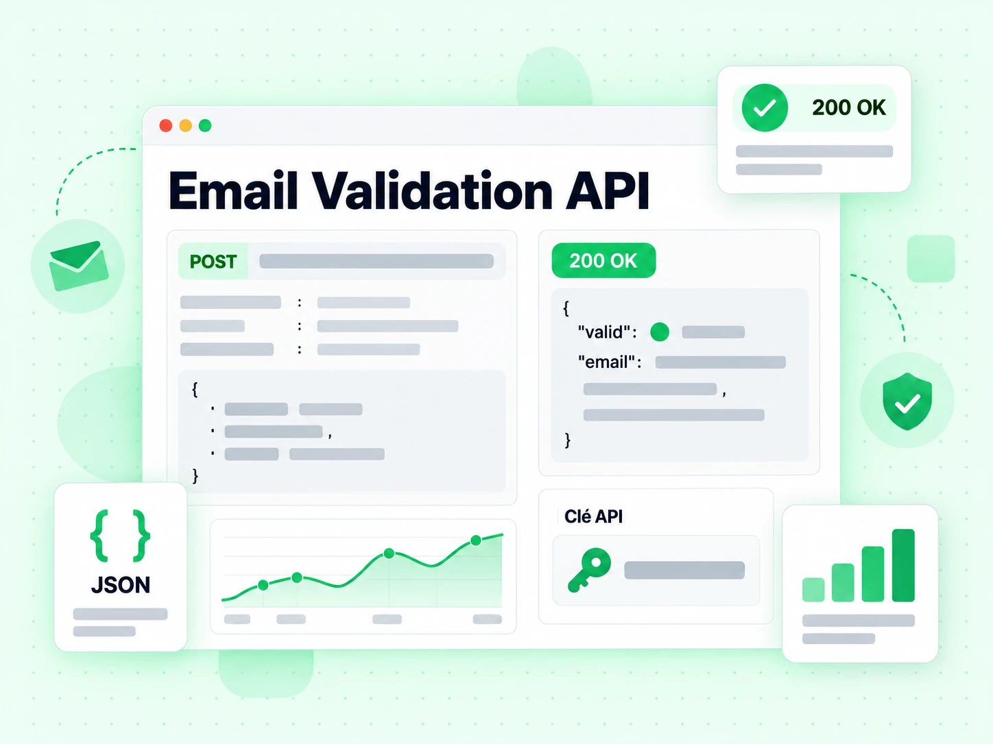 Email Validation API : interface avec POST, 200 OK, JSON, Clé API, +LX\k
|ԞVHJC
y0,m
