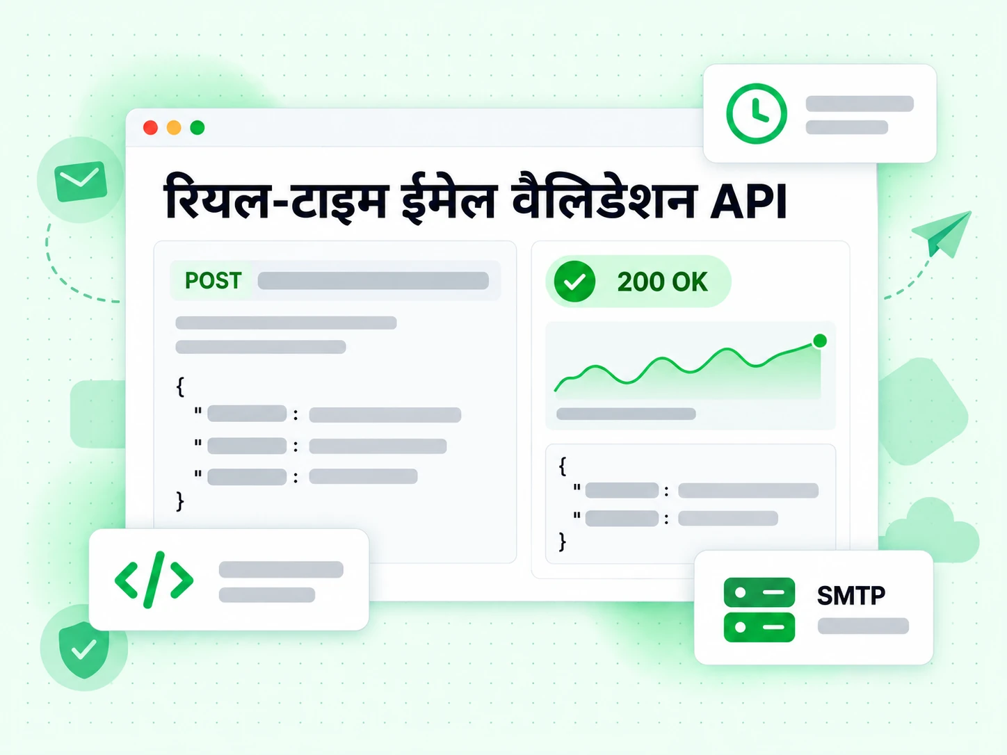रियल-टाइम ईमेल वैलिडेशन API SMTP जाँच के बाद 200 OK जवाब देता है