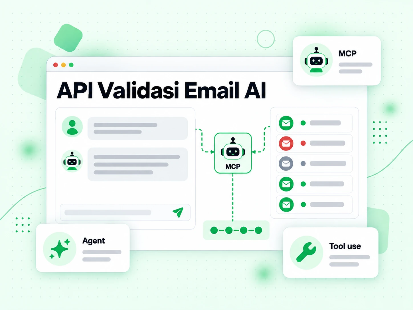 API Validasi Email AI: panel agent memanggil tool validasi melalui node MCP