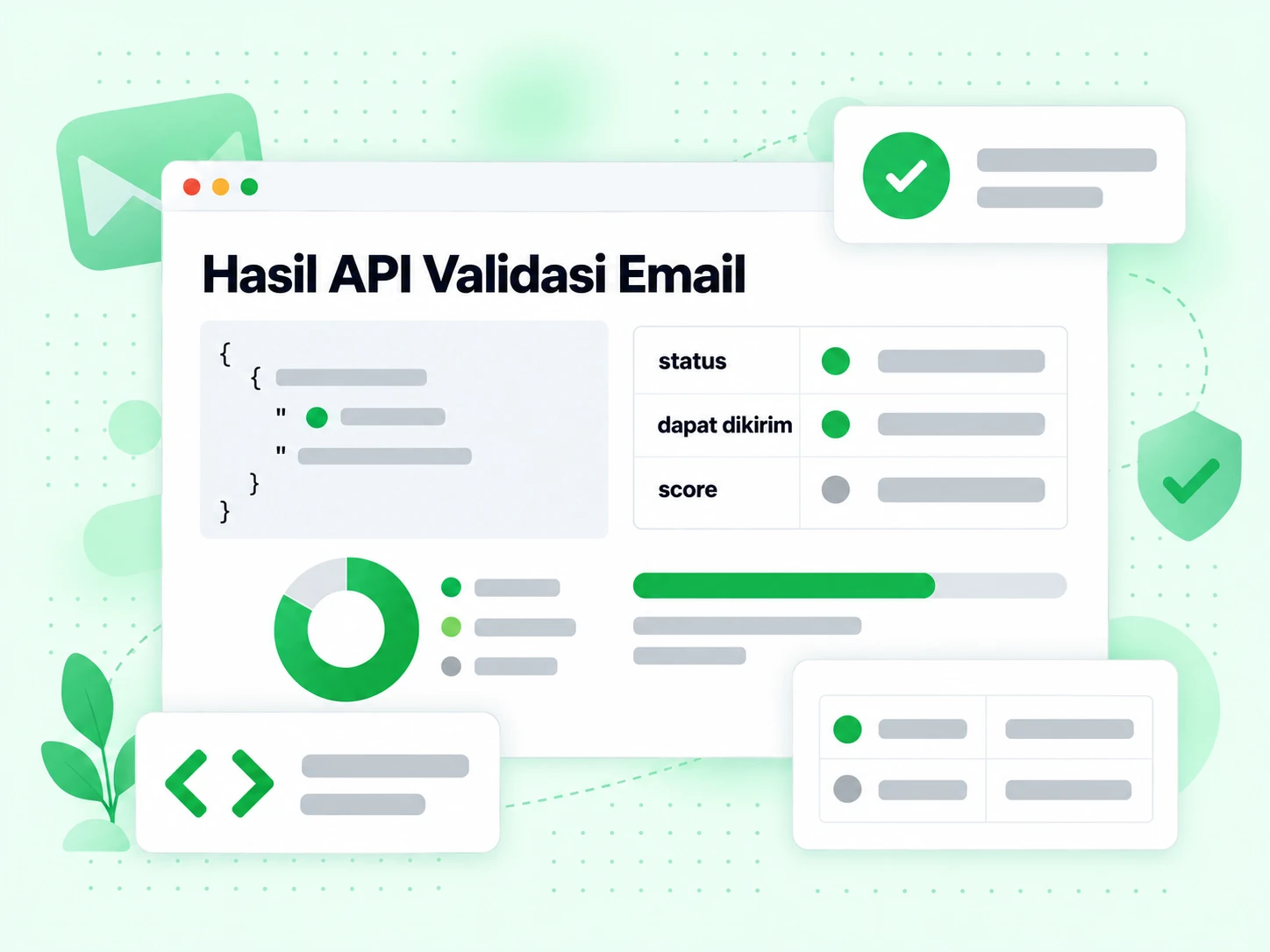 Hasil API Validasi Email menampilkan field status, dapat dikirim dan skor dalam respons JSON