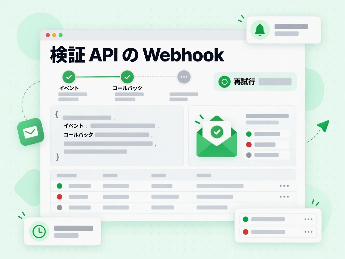 検証 API の Webhook はイベントのコールバックを送信し、再試行のバッジを表示する