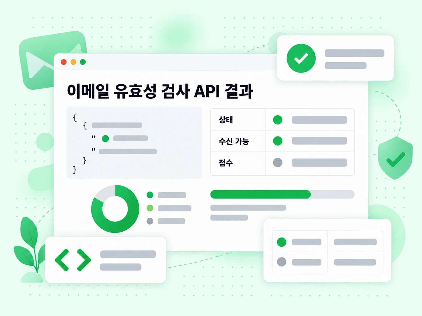 이메일 유효성 검사 API 결과 JSON에 상태, 배달 가능, 점수 필드가 표시됩니다