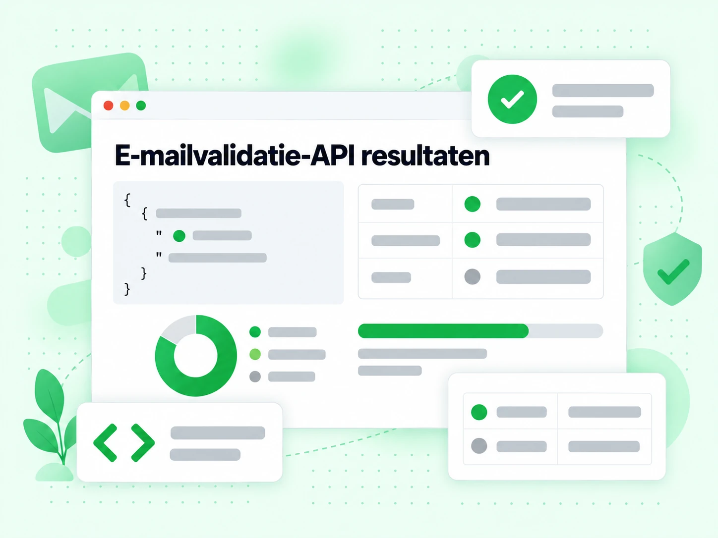 E-mailvalidatie-API resultaten JSON met de velden status, bezorgbaarheid en score
