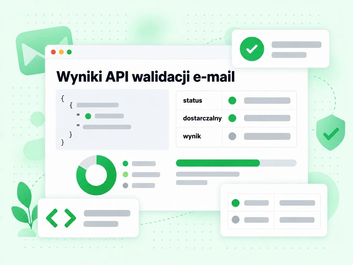 Wyniki API walidacji e-mail w odpowiedzi JSON z polami status, dostarczalny i wynik