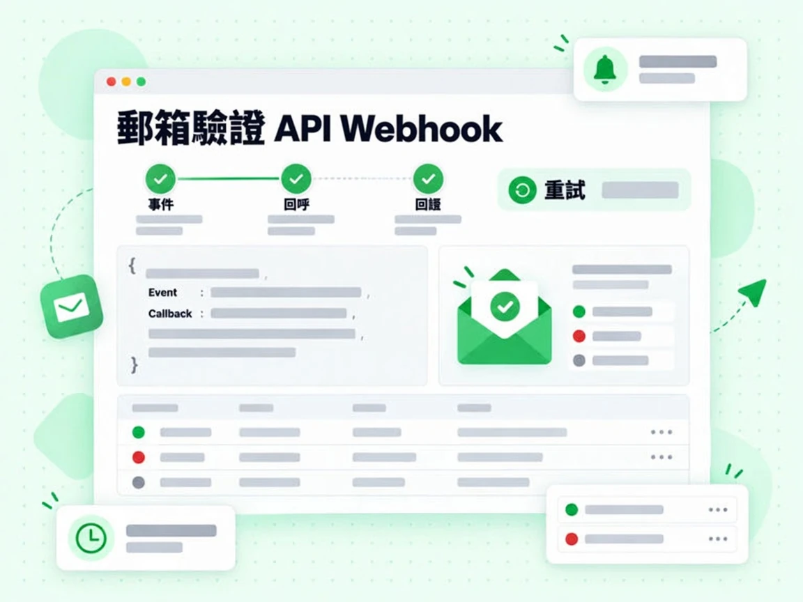 郵箱驗證 API Webhook 傳送事件回呼，並附重試徽章