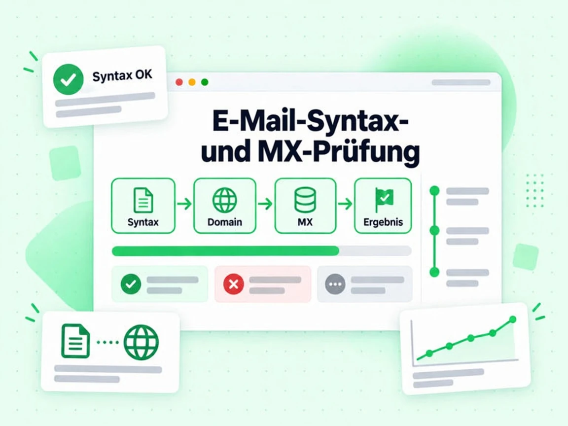 E-Mail-Syntax- und MX-Prüfung durchläuft Syntax-, Domain-, MX- und Ergebnis-Ebenen in einem Durchgang