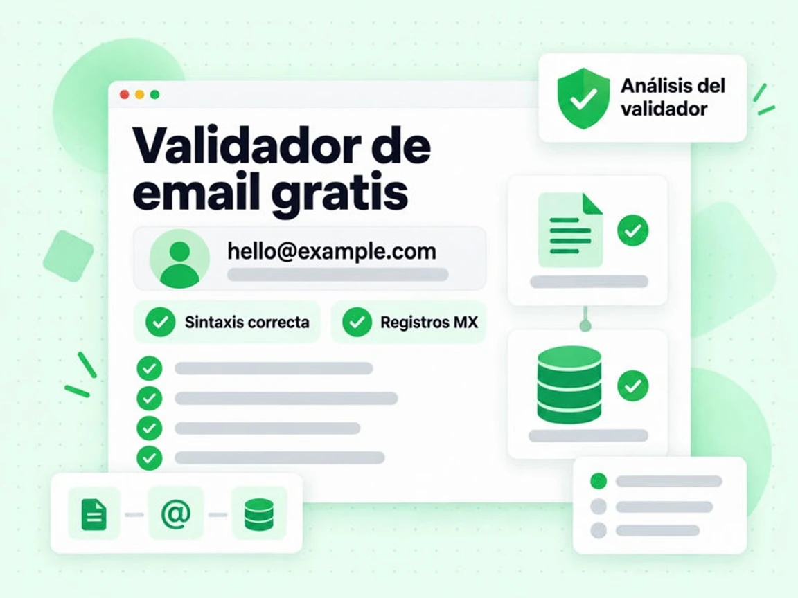 Validador de email gratis muestra una dirección junto a las comprobaciones Sintaxis correcta y Registros MX