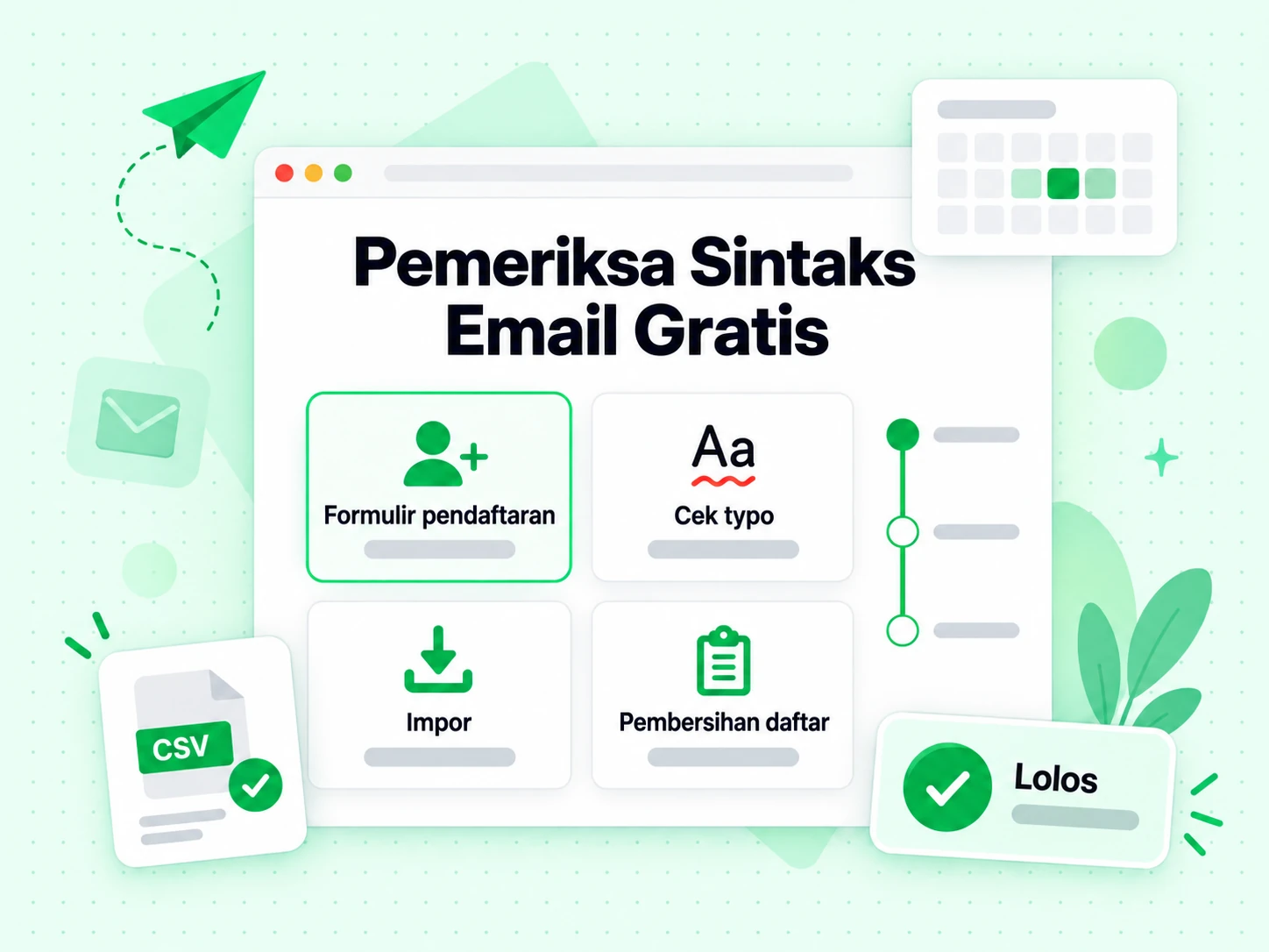 Pemeriksa Sintaks Email Gratis pada formulir pendaftaran, cek typo, impor, dan pembersihan daftar