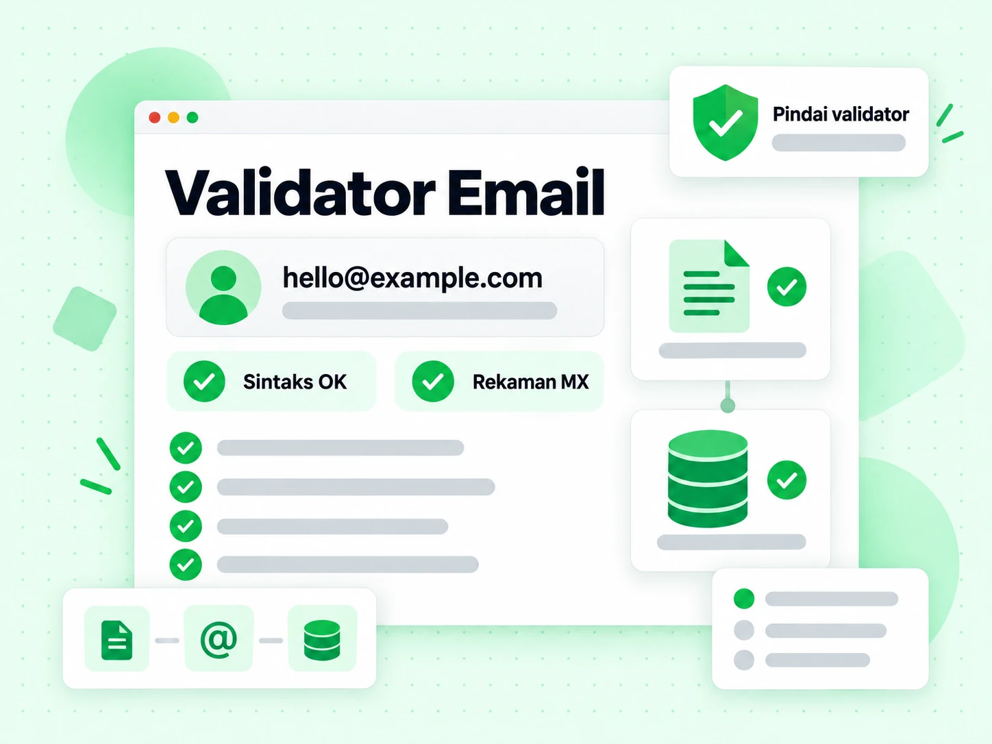 Validator Email menampilkan satu alamat email di samping pemeriksaan sintaks dan rekaman MX