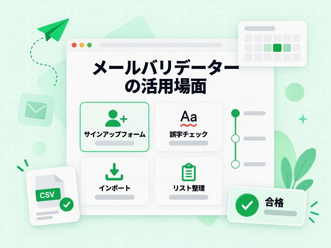 メールバリデーターの活用場面はサインアップフォーム、誤字チェック、インポート、リスト整理などで合格となる