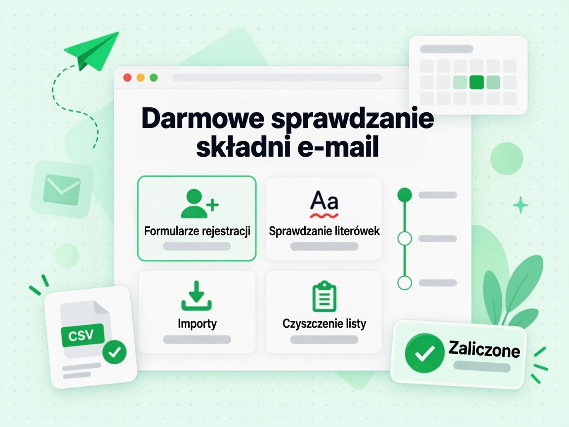 Darmowe sprawdzanie składni e-mail przy rejestracji, literówkach, imporcie i czyszczeniu listy