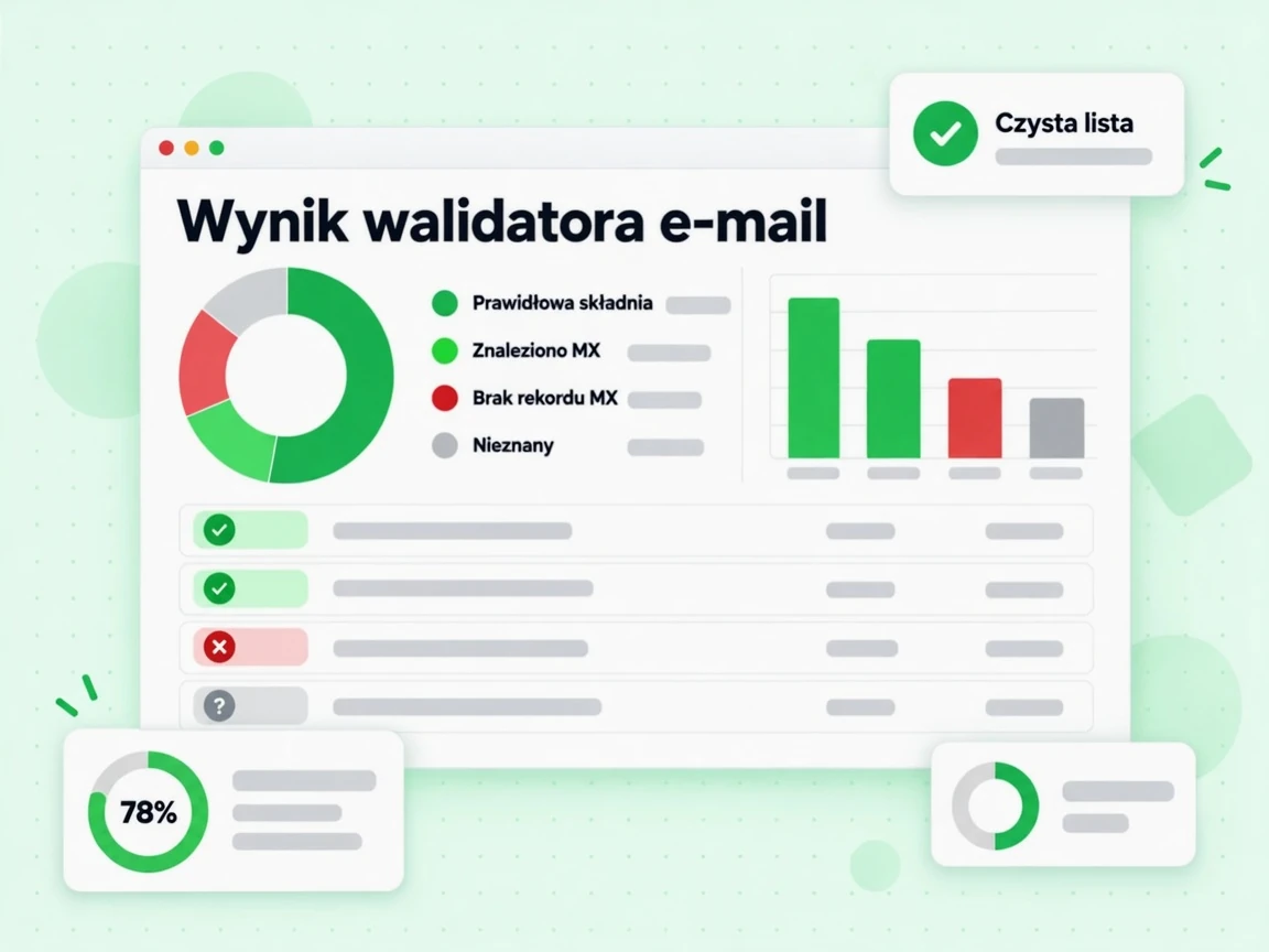 Wynik walidatora e-mail nazywa stany prawidłowa składnia, znaleziono MX, brak rekordu MX i nieznany