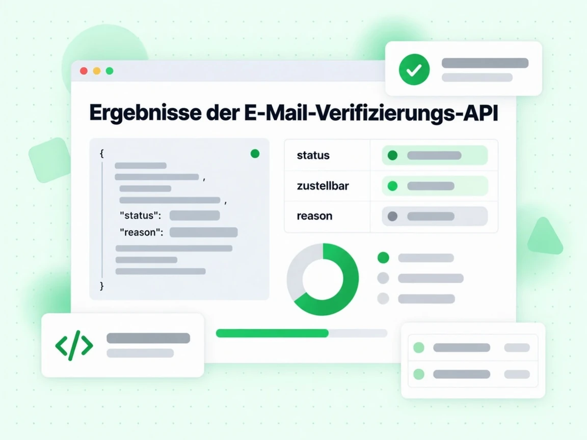 Ergebnisse der E-Mail-Verifizierungs-API zeigt Status-, zustellbar- und Reason-Felder in einer JSON-Antwort