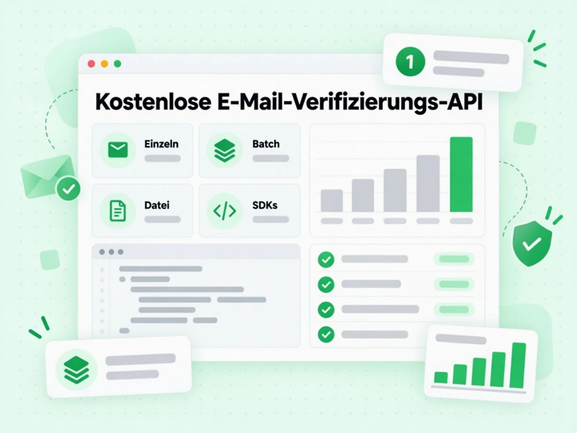 Kostenlose E-Mail-Verifizierungs-API mit Modus-Karten für Einzeln, Batch, Datei und SDK-Integration
