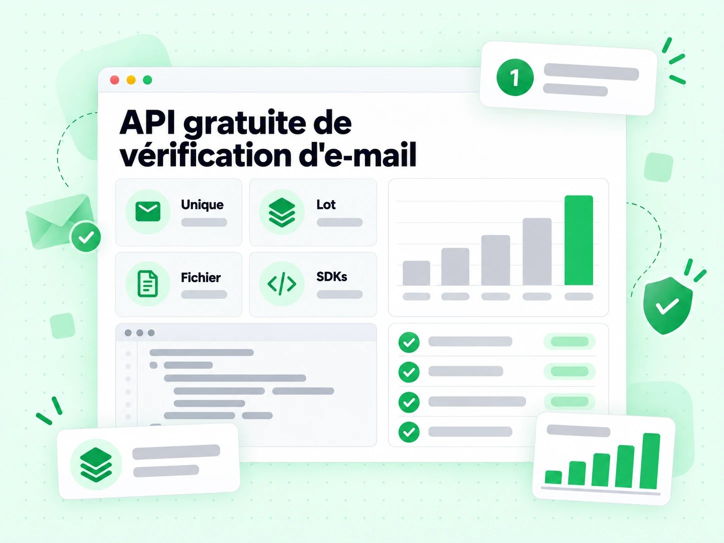 API gratuite de vérification d'e-mail : interface avec Unique, Lot, Fichier, SDKs, I(V]ސ!ǖK2W[,L(aY`X