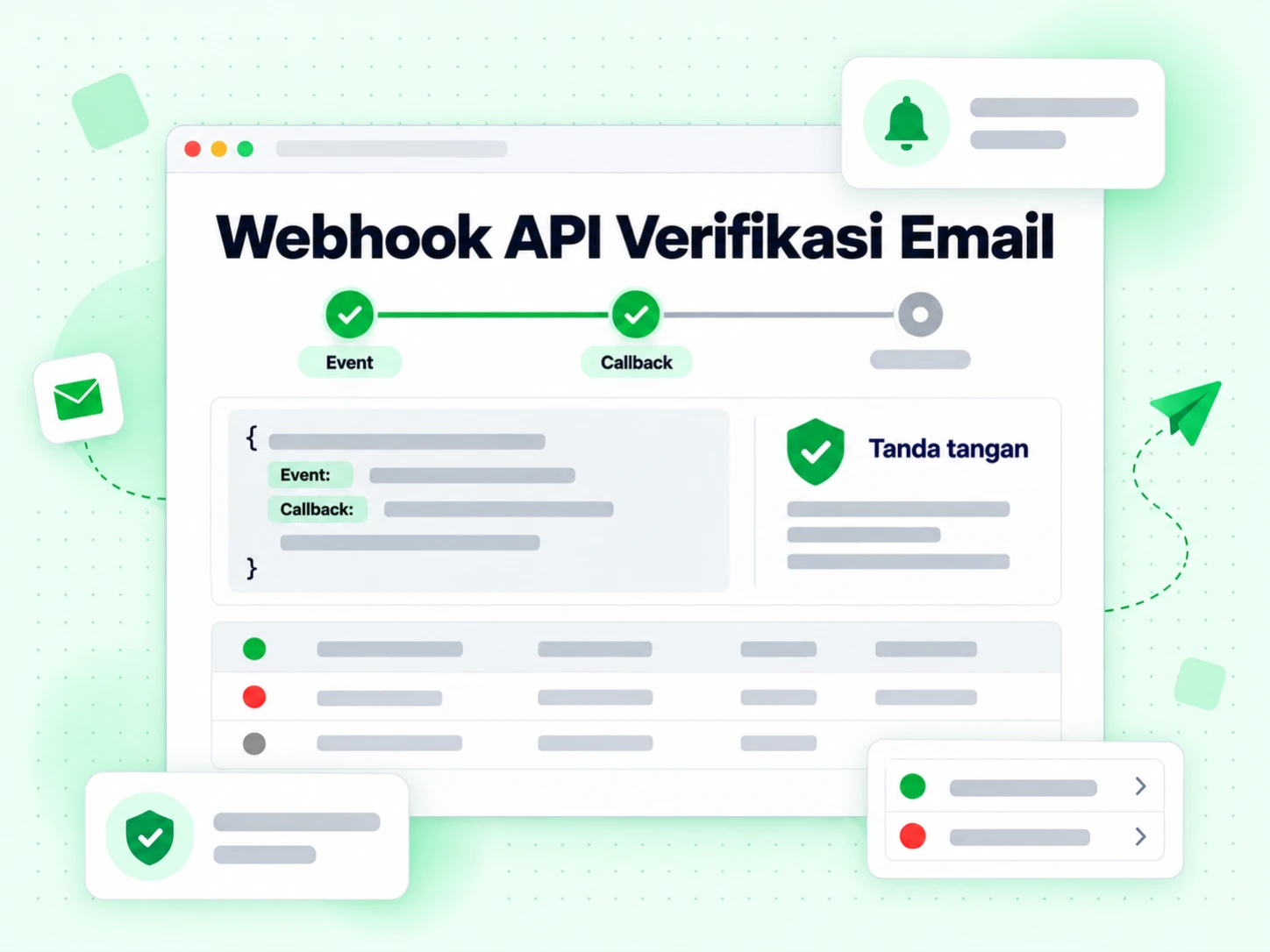 Webhook API Verifikasi Email mengirim event callback bertanda tangan dengan badge tanda tangan