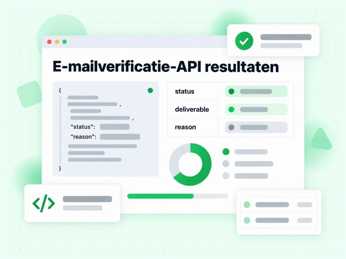 E-mailverificatie-API resultaten JSON met de velden status, bezorgbaarheid en reden