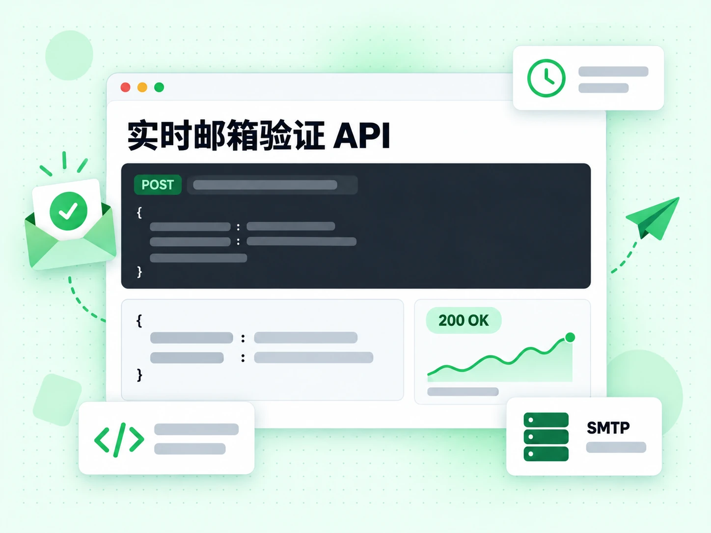 实时邮箱验证 API 在 SMTP 探测后返回 200 OK 响应。