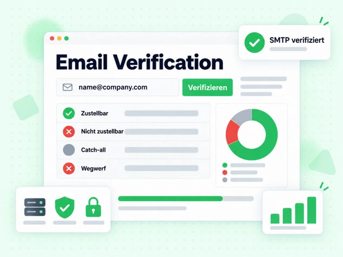 Konsole der E-Mail-Verifizierung prüft eine Adresse und zeigt Zustellbar-, Wegwerf- und Catch-all-Flags