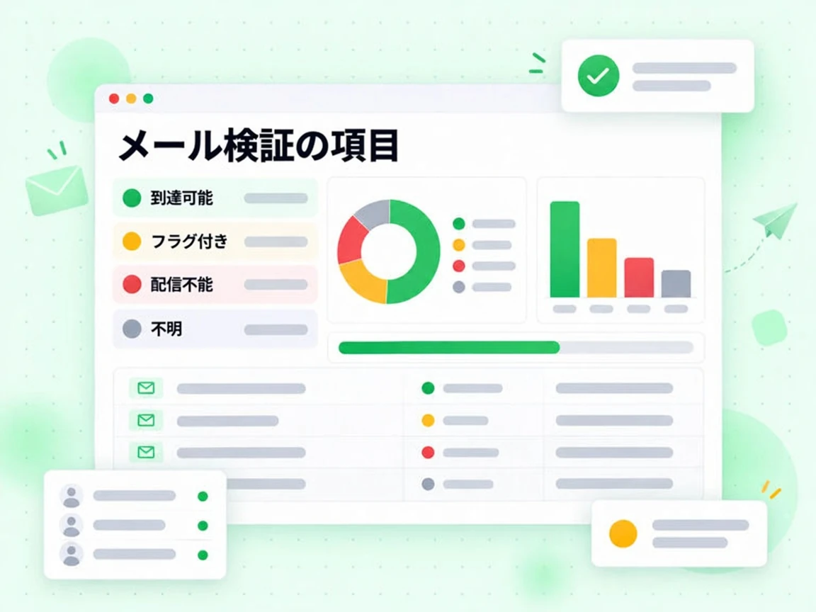 メール検証の項目は到達可能、フラグ付き、配信不能、不明の 4 種類の結果に分けて示す