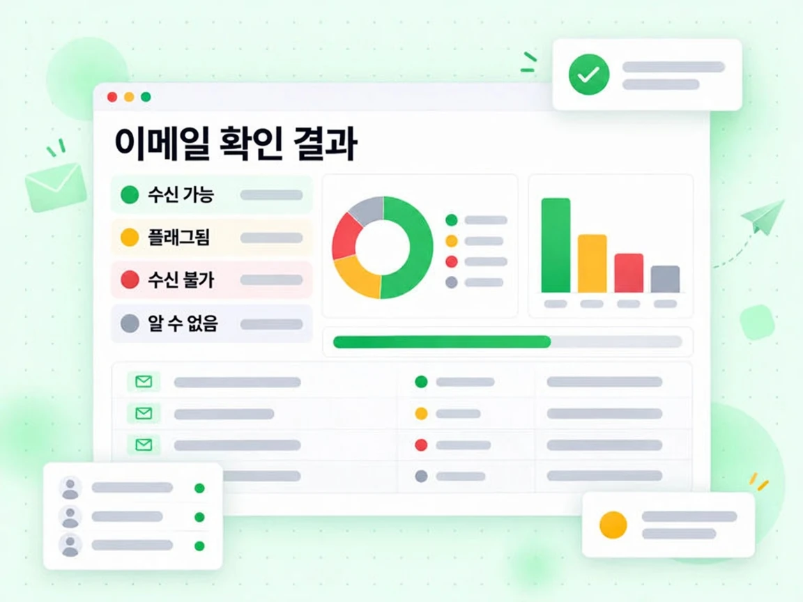 전달 가능, 플래그됨, 전달 불가, 알 수 없음 결과를 나눠 보여주는 이메일 확인 결과 패널