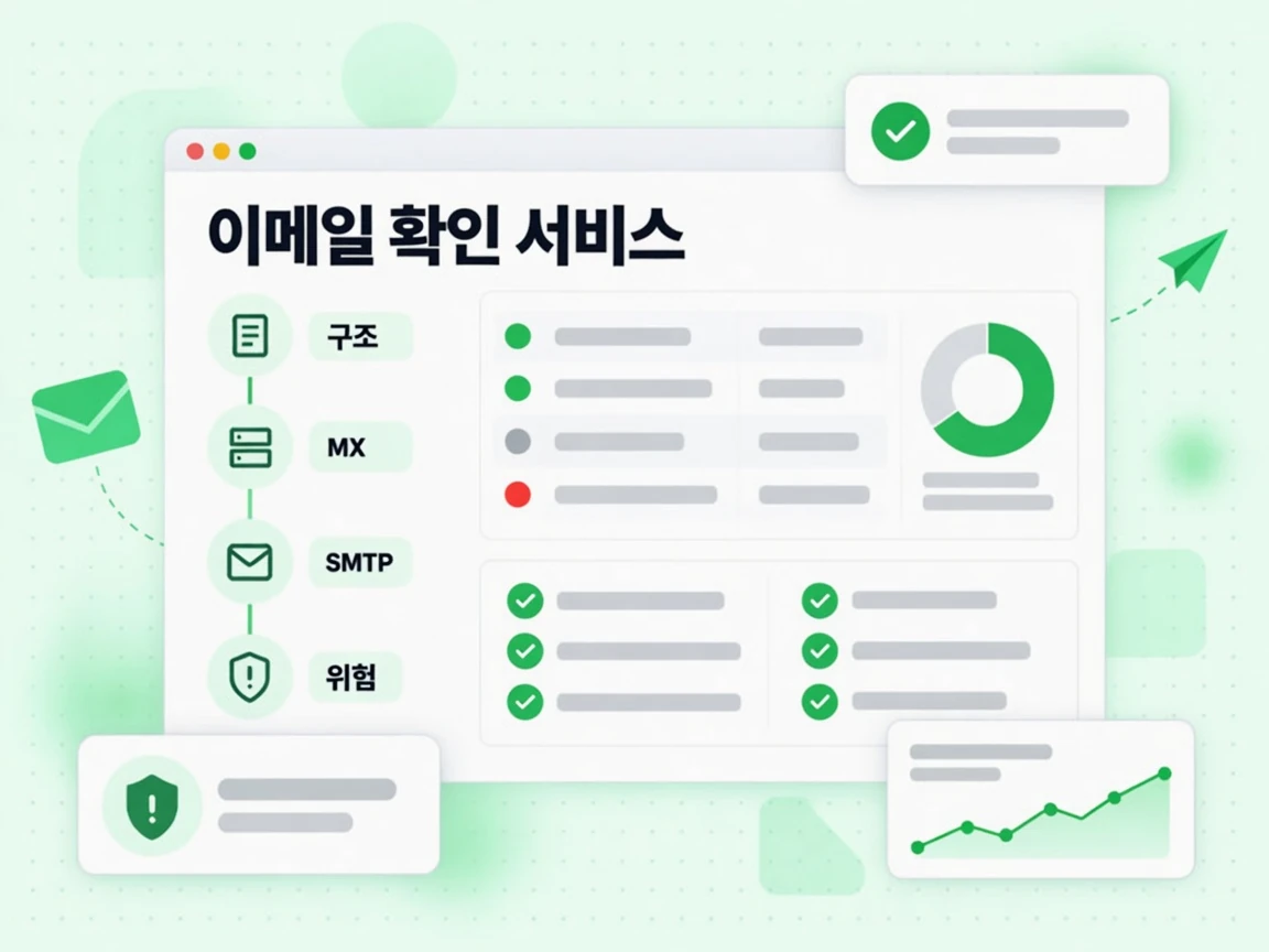 이메일 확인 서비스가 구조, MX, SMTP, 위험 계층을 차례로 실행하는 파이프라인