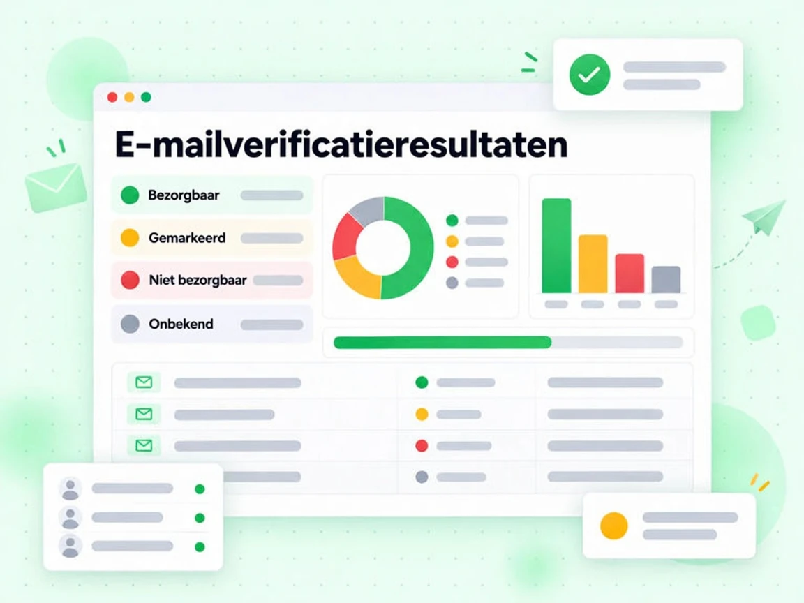 E-mailverificatieresultaten paneel dat bezorgbaar, gemarkeerd, niet bezorgbaar en onbekend onderscheidt