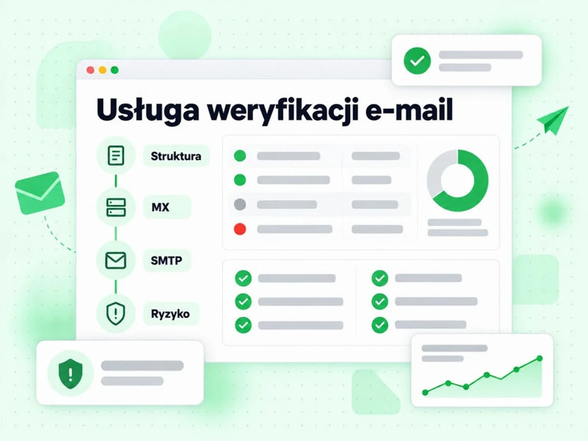 Usługa weryfikacji e-mail uruchamia warstwy Struktura, MX, SMTP i Ryzyko w jednym przebiegu
