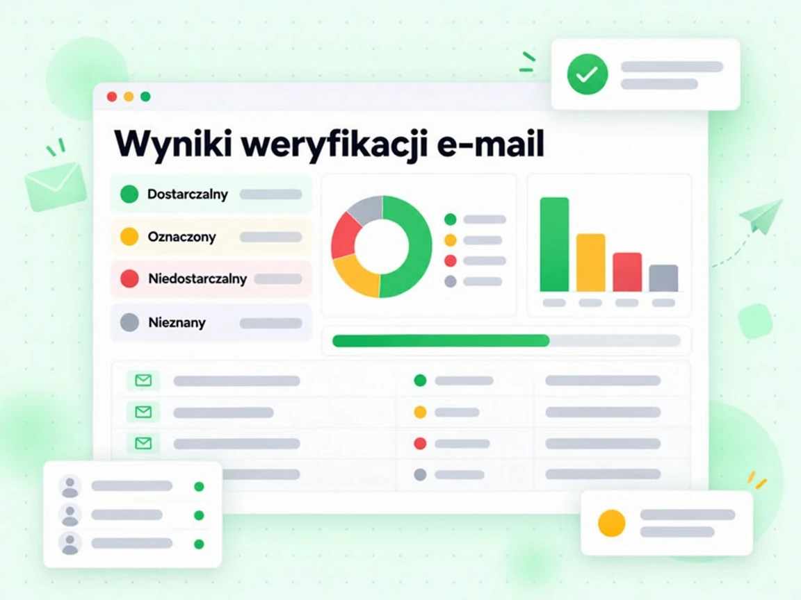 Panel wyników weryfikacji e-mail dzieli wyniki na dostarczalny, oznaczony, niedostarczalny i nieznany