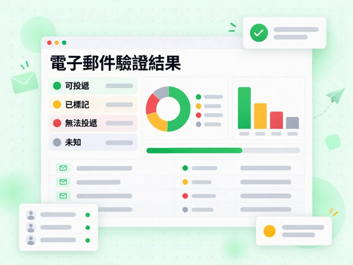 電子郵件驗證結果面板列出可投遞、已標記、無法投遞與未知四種結果