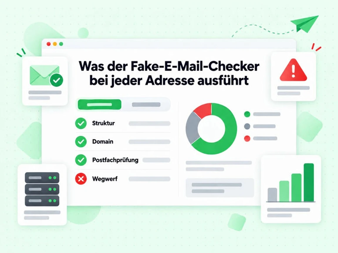 Was der Fake-E-Mail-Checker bei jeder Adresse ausführt: Struktur, Postfachprüfung und Wegwerf-Kennzeichnung