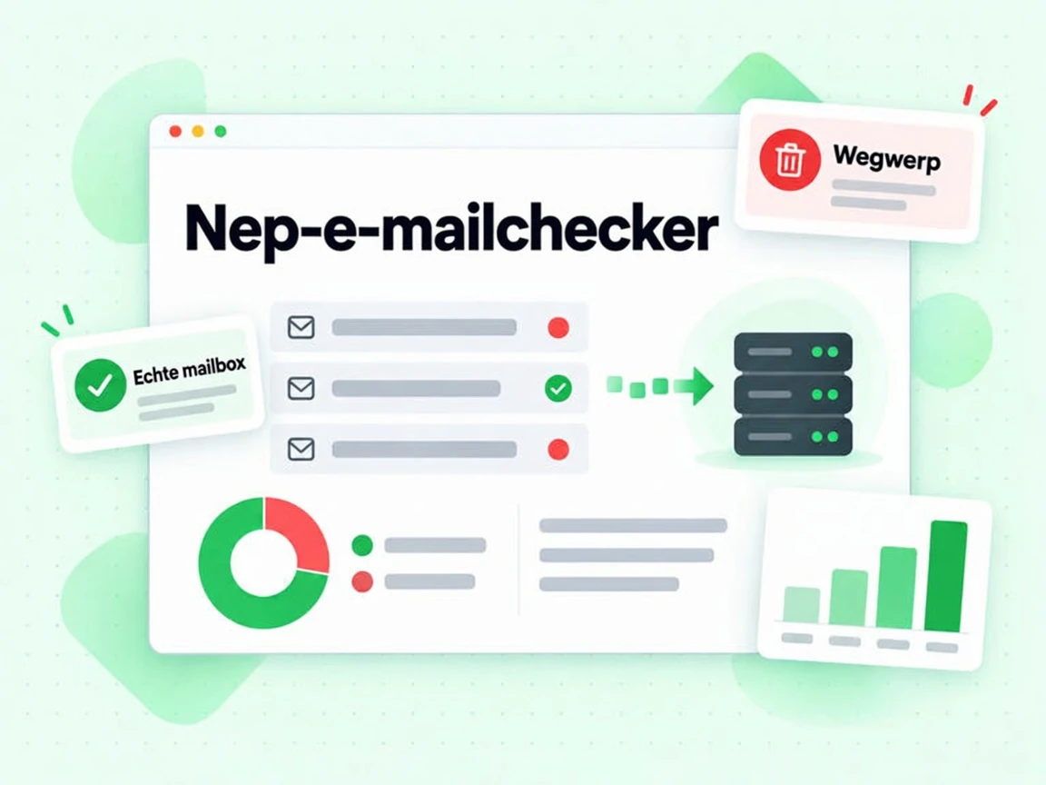 Nep-e-mailchecker die drie adressen controleert en één wegwerp-adres rood markeert