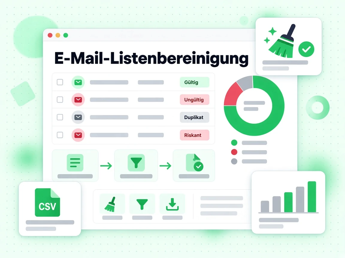 E-Mail-Listenbereinigung sortiert eine Liste in gültige, ungültige, doppelte und riskante Adressen
