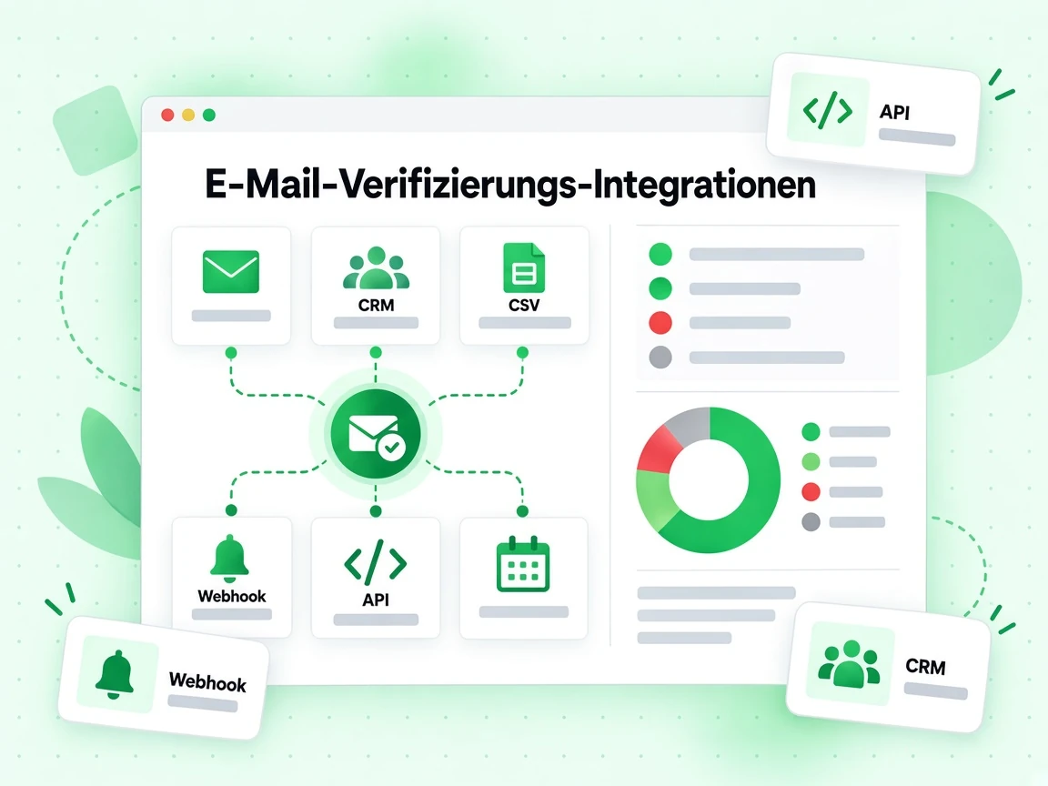 Raster von E-Mail-Verifizierungs-Integrationen mit API, Webhook, CRM und CSV-Import