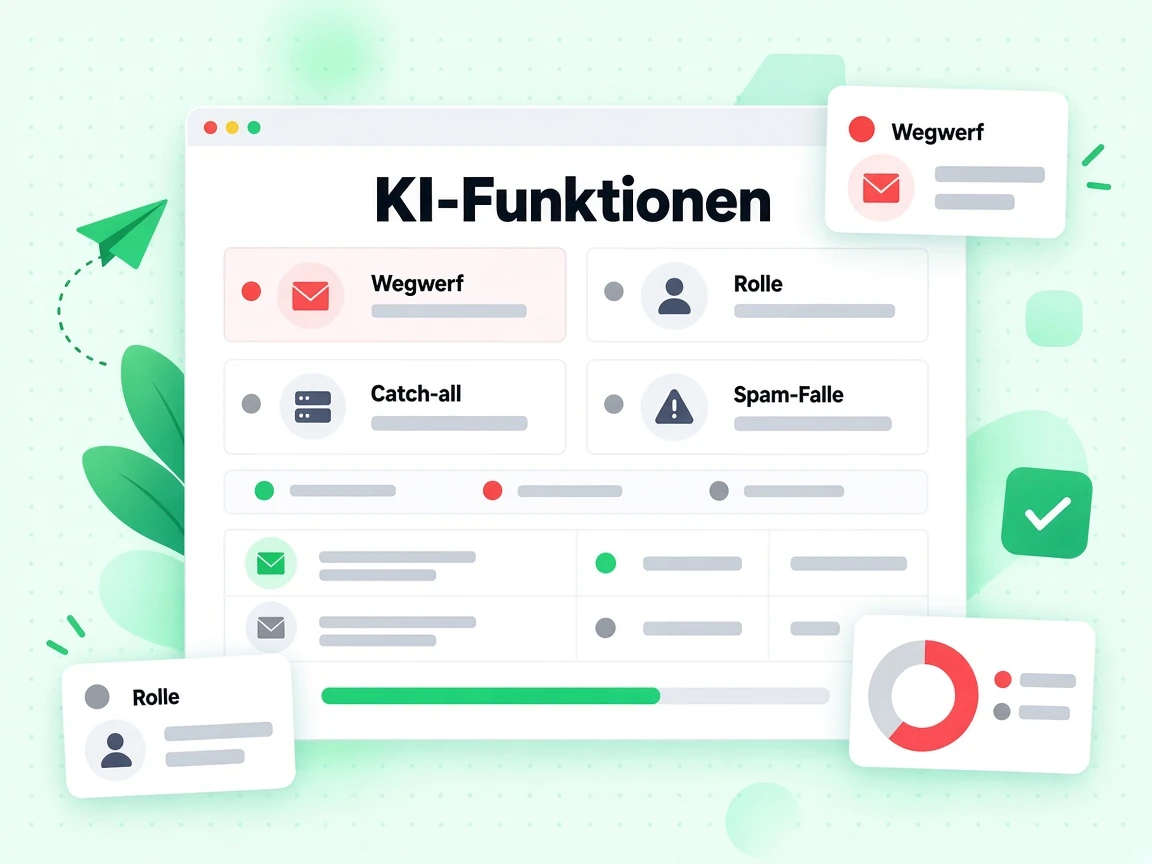 KI-Funktionen-Raster kennzeichnet Wegwerf-, Rollen-, Catch-all- und Spam-Falle-Adressen