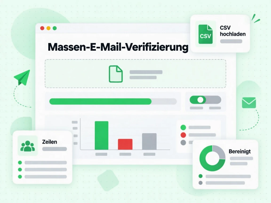Massen-E-Mail-Verifizierung lädt eine CSV hoch und zeigt bereinigte Zeilen im Ergebnis