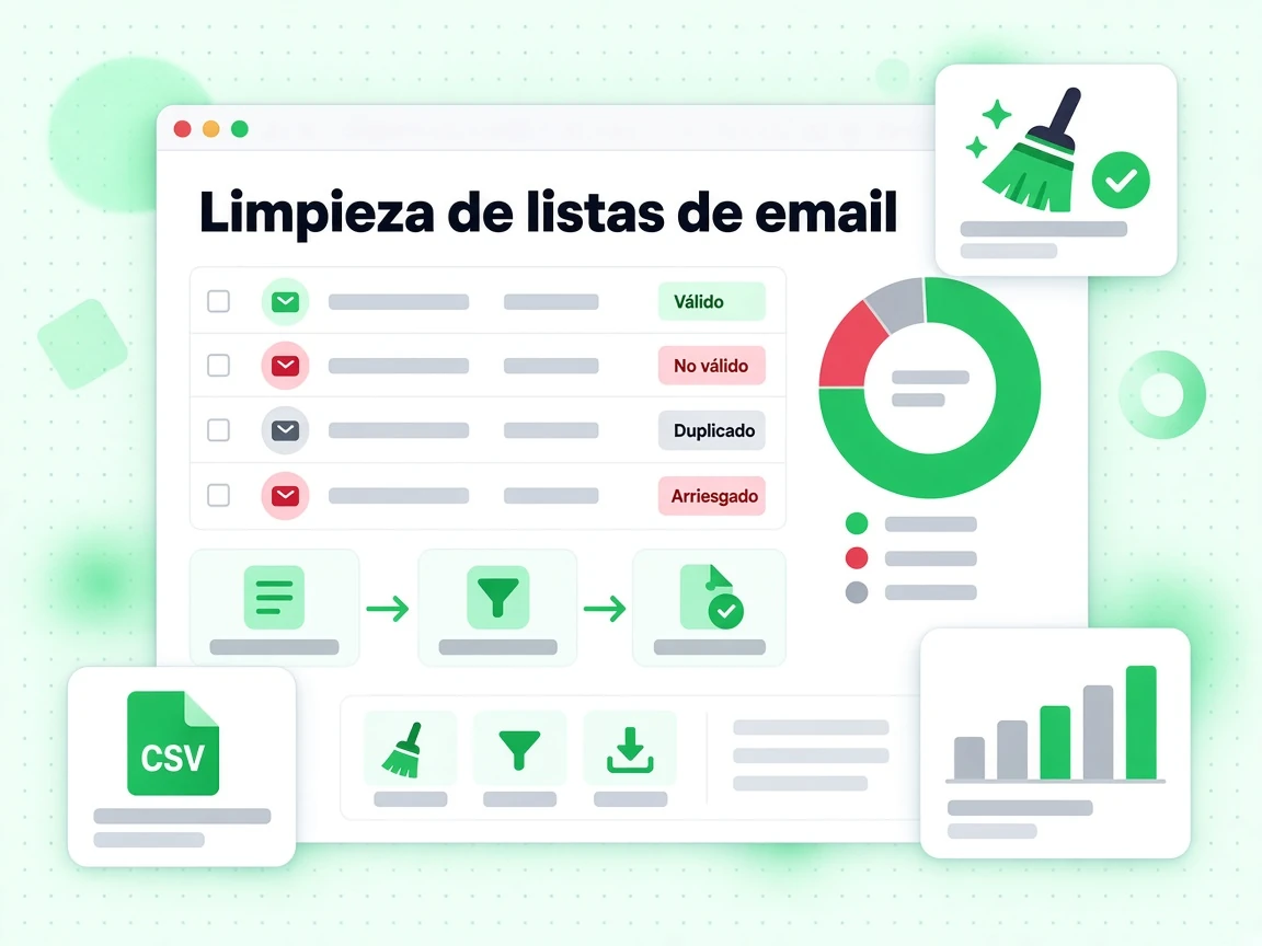 Limpieza de listas de email separa direcciones Válidas, No válidas, Duplicadas y Arriesgadas