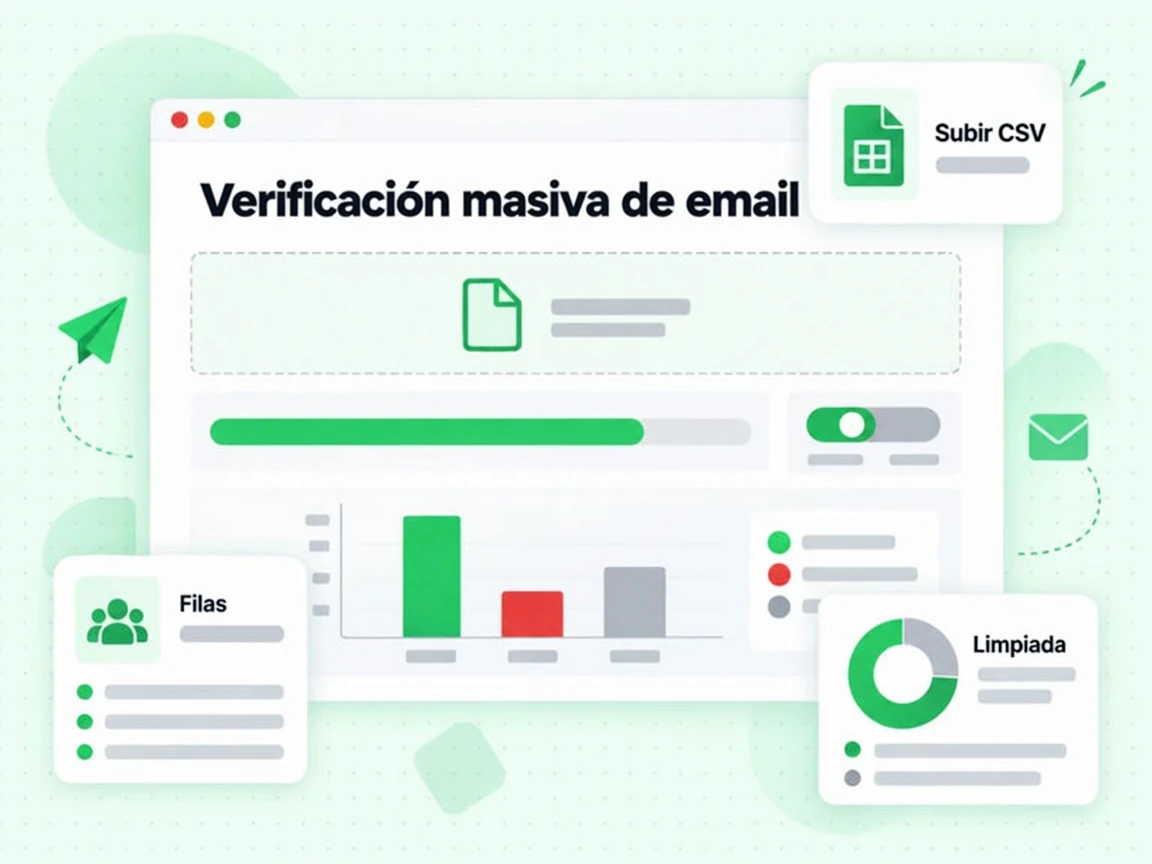 Verificación masiva de email tras Subir CSV muestra las Filas procesadas y la lista ya Limpiada