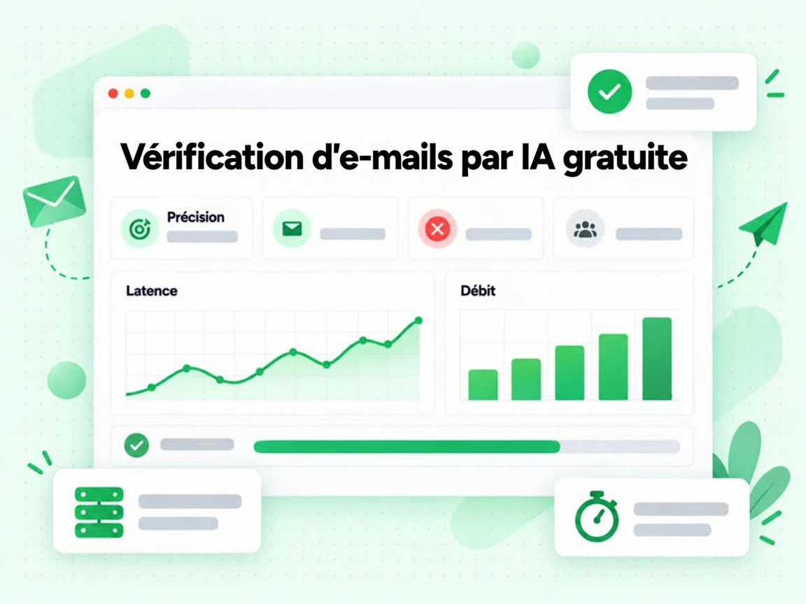 Vérification d'e-mails par IA gratuite : interface avec Précision, Latence, Débit, Pc!d?$t	`, KK¨U