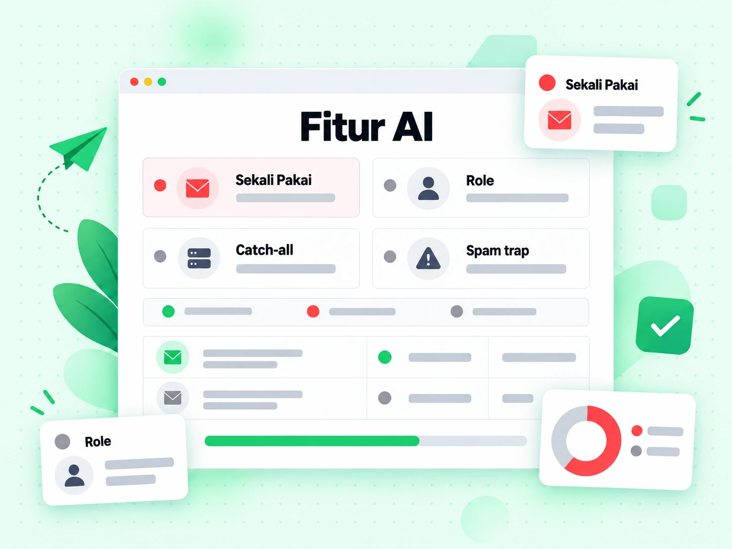 Fitur AI: kisi menandai alamat sekali pakai, role, catch-all dan spam trap
