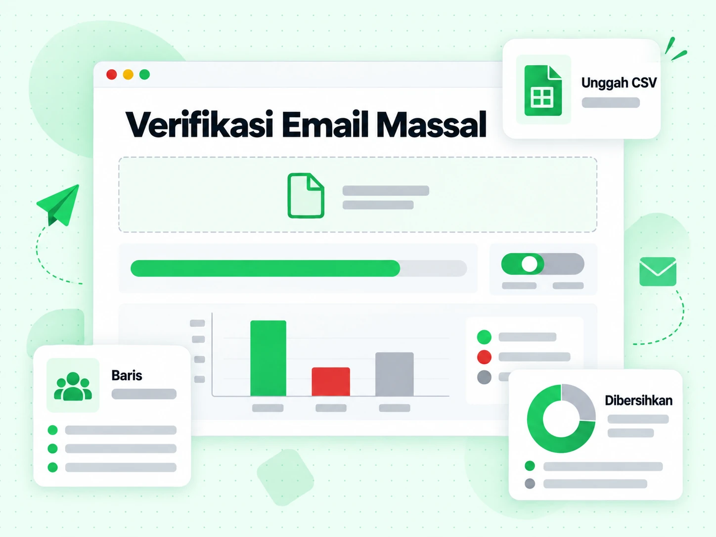 Verifikasi Email Massal: cerita fitur mengunggah CSV dan menampilkan baris hasil massal