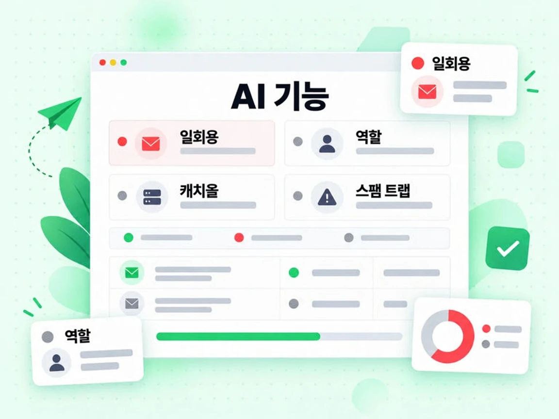 일회용, 역할, 캐치올, 스팸 트랩 주소를 표시하는 AI 기능 감지 그리드